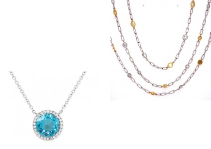 Topaz Diamond Halo Necklace and Layered Chain Necklace