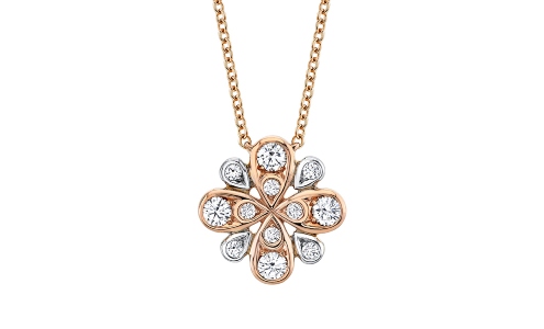 A stunning Harry Kotlar rose gold and diamond pendant necklace, available at Heller Jewelers.