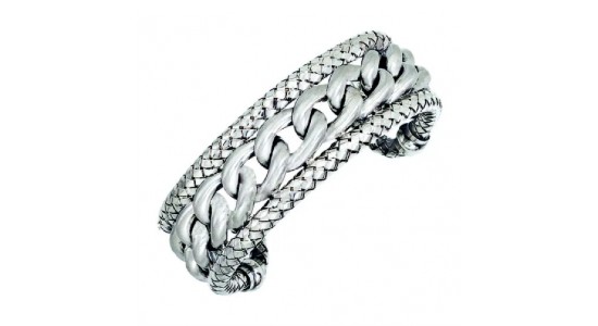 a silver cuff bracelet with a chunky chain detail by designer Alisa.