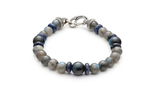 A beaded bracelet with blue and gray beads by William Henry, available at Heller Jewelers.