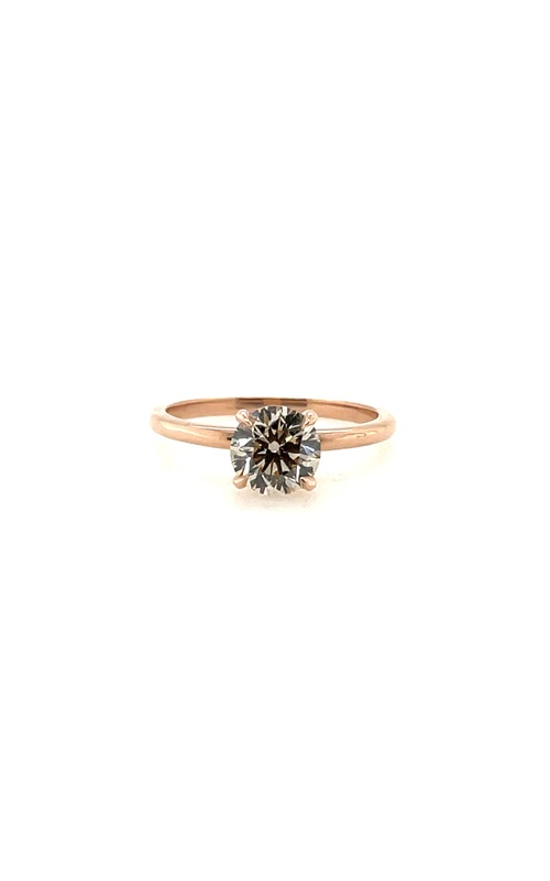 A rose gold wedding set: diamond wedding band and solitaire engagement ring with round cut brown diamond.