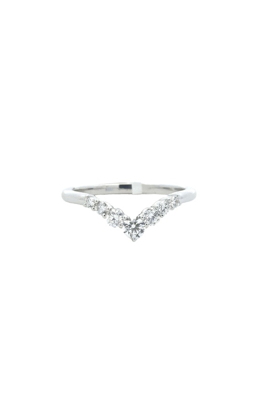 A white gold emerald cut engagement ring and contour white gold wedding band with round diamonds.