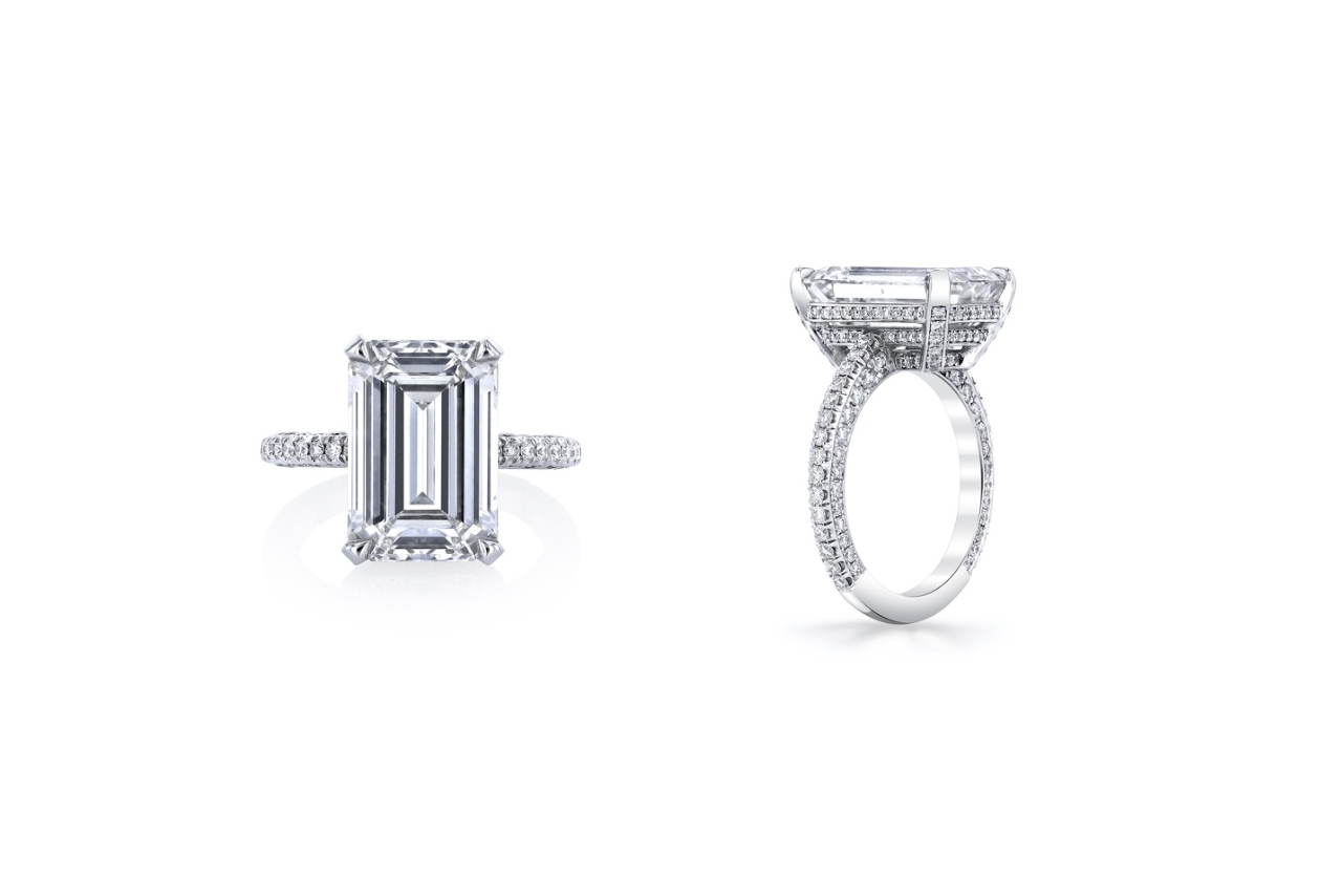 Platinum Emerald cut Engagement Ring from the Heller Collection