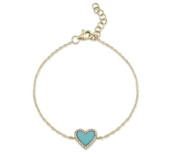 Turquoise & Diamond Halo Heart Bracelet