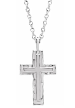 Sterling Silver Textured Cross 18' Necklace