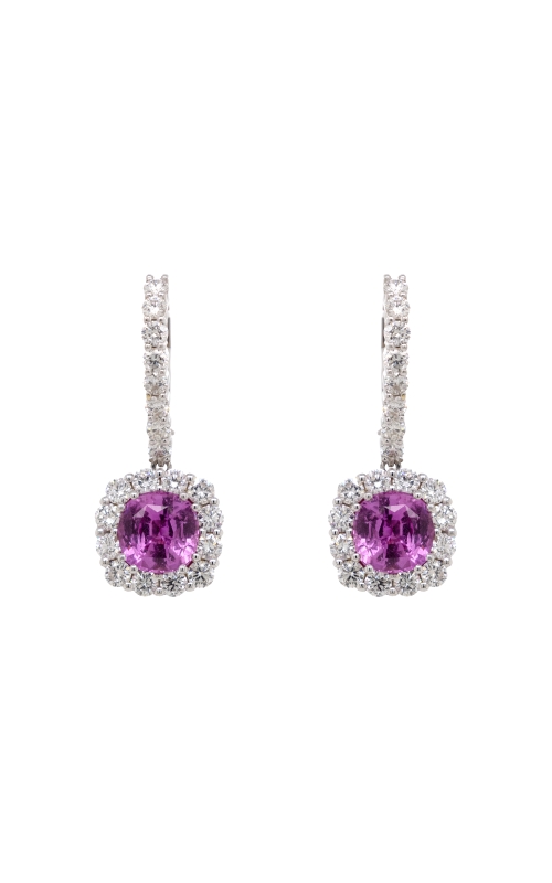 Pink Sapphire & Diamond Halo Drop Earrings