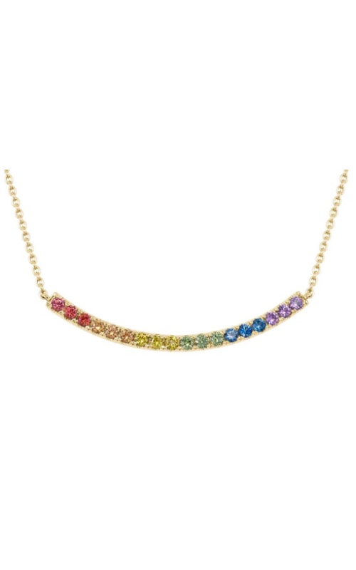 Rainbow Sapphire Curved Bar Stationary Necklace