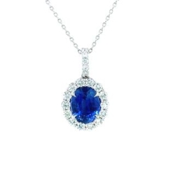 Sapphire With Diamond Halo Pendant