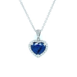 Heart Sapphire With Diamond Halo Pendant