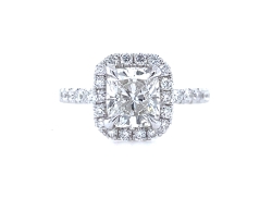 Diamond Engagement Ring With Halo & Diamond Halfway Band