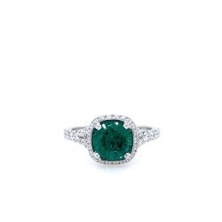 Emerald & Diamond Halo W/ Split Shank Fashion Ring