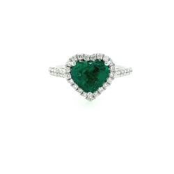 Heart Emerald & Diamond Halo Fashion Ring