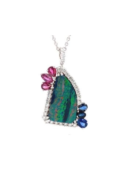 Boulder Opal & Sapphire & Ruby With Diamond Halo Necklace