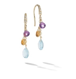 Marco Bicego Paradise Collection 18K Yellow Gold Diamond Topaz and Mixed Gemstone Short Drop Earrings