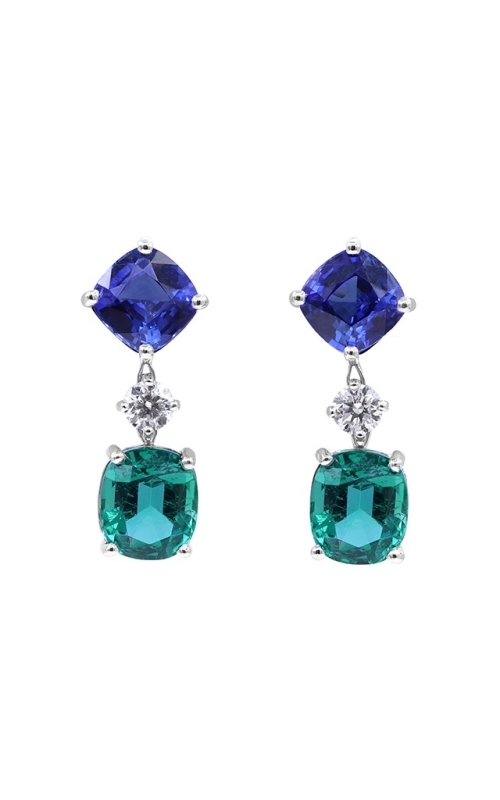 Oscar Heyman Platinum Sapphire & Emerald & Diamond Earrings