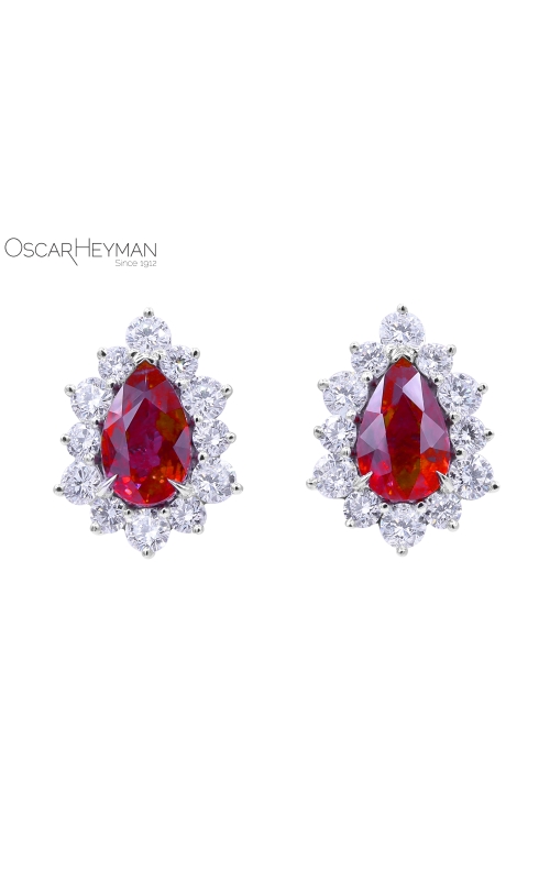 Oscar Heyman Platinum Pigeon Blood Burma Ruby & Diamond Earrings