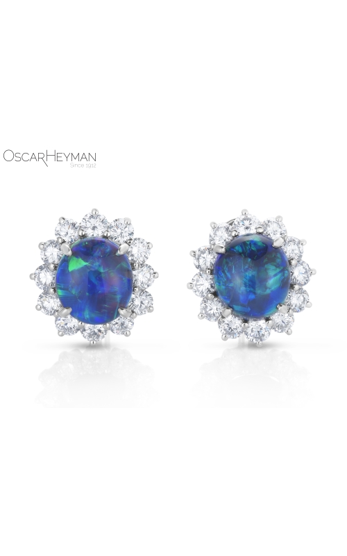 Oscar Heyman Platinum Australia Black Opal Diamond Earrings