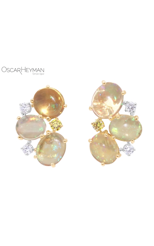Oscar Heyman Yellow 18K/Platinum Mexican Fire Opal & Fancy Yellow and White Diamond Earrings