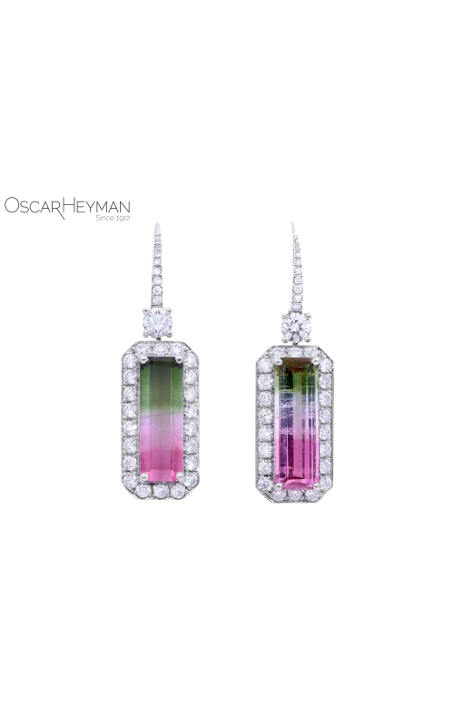 Oscar Heyman Platinum Tri-Color Tourmaline Diamond Earrings