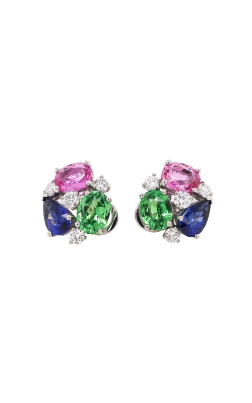 Oscar Heyman Platinum Tsavorite Pink & Blue Sapphire Diamond Earrings