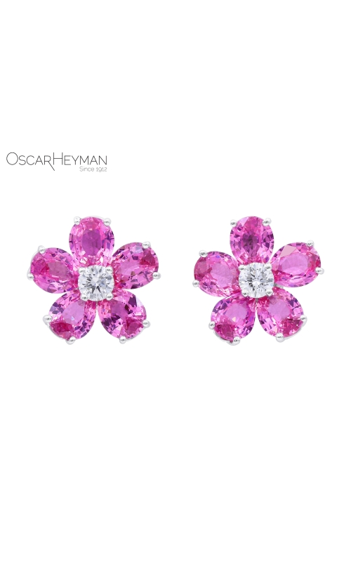 Oscar Heyman Pink Sapphire Diamond Flower Earrings