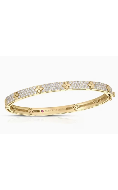 Roberto Coin Love In Verona Pave Diamond & Polished Flower Narrow Bangle