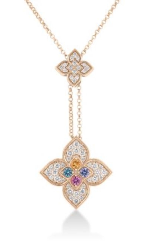 Roberto Coin Venetian Princess Carnival Pave Diamond & Mixed Stones Double Flower Lariat Necklace