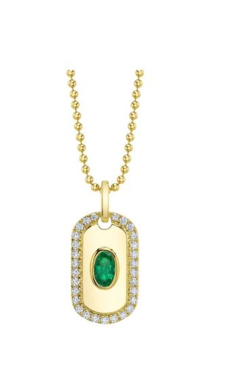 Emerald & Diamond Dog Tag Ball Chain Necklace