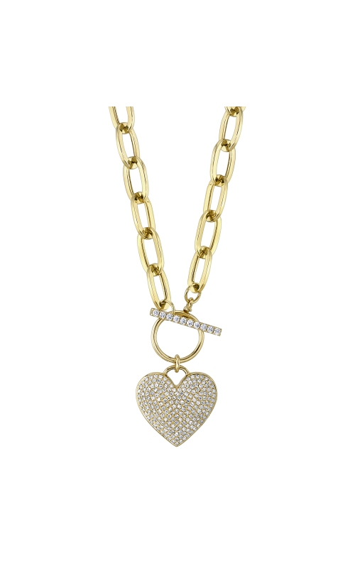 Diamond Paper Clip Link Pave Heart Necklace